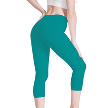 Load image into Gallery viewer, Ti Amo I love you - Exclusive Brand - Veridian Green - Double White Heart - Womens / Teen Girls / Womens Plus Size - Capri Yoga Leggings - Sizes XS-3XL
