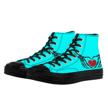 Load image into Gallery viewer, Ti Amo I love you - Exclusive Brand  - Aqua / Cyan - Skeleton Hands wit Heart - High Top Canvas Shoes - Black  Soles
