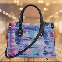 Load image into Gallery viewer, Ti Amo I love you - Exclusive Brand - Mulberry &amp; Kashmir Blue Floating Paint Pattern - Luxury Womens PU Tote Bag - Black Straps
