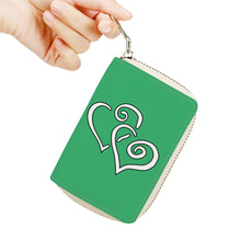 Load image into Gallery viewer, Ti Amo I love you - Exclusive Brand - Medium Sea Green - Double White Heart - PU Leather -  Zipper Card Holder
