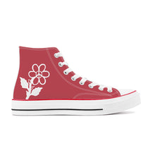 Load image into Gallery viewer, Ti Amo I love you - Exclusive Brand  - Chestnut Rose - White Daisy - High Top Canvas Shoes - White  Soles
