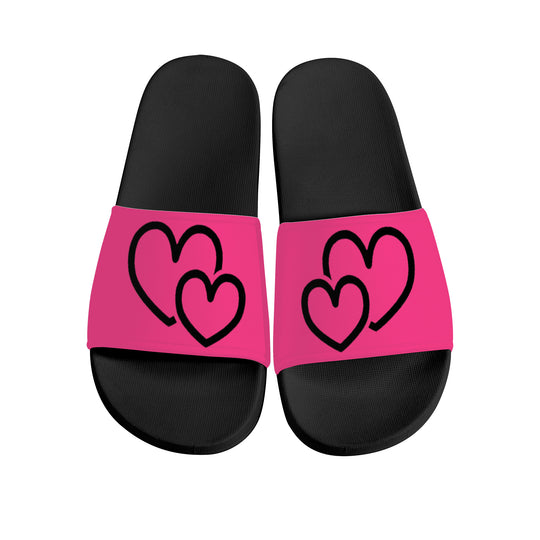 Ti Amo I love you - Exclusive Brand - Violet Red - Double Black Heart - Womens / Child / Youth - Slide Sandals - Black Soles