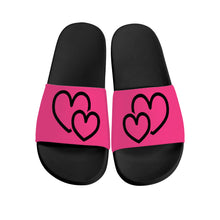 Load image into Gallery viewer, Ti Amo I love you - Exclusive Brand - Violet Red - Double Black Heart - Womens / Child / Youth - Slide Sandals - Black Soles
