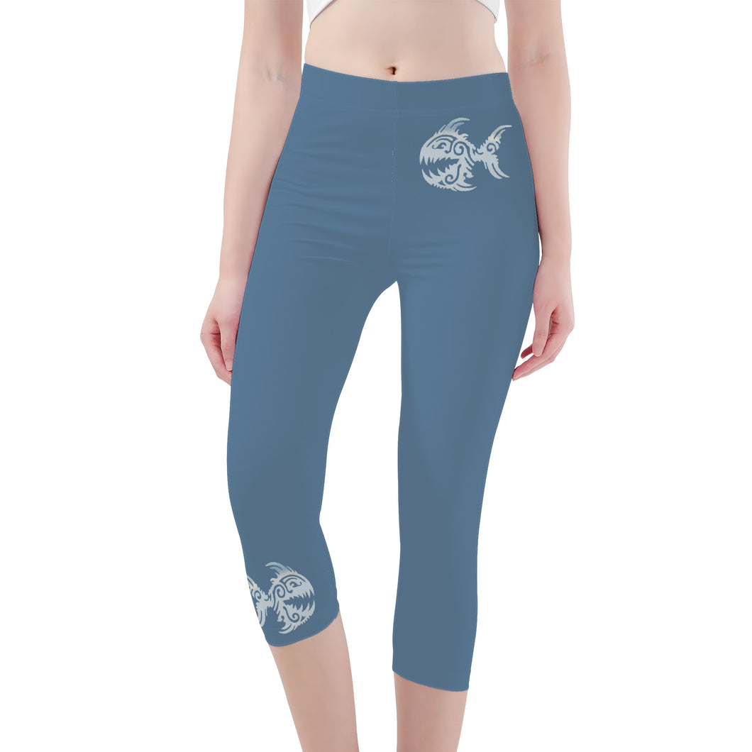 Ti Amo I love you -  Exclusive Brand - Slate Blue - Womens / Teen Girls  / Womens Plus Size  - Angry Fish - Capri Yoga Leggings - Sizes XS-3XL