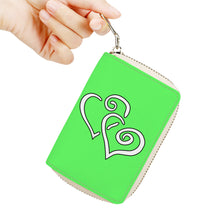 Load image into Gallery viewer, Ti Amo I love you - Exclusive Brand - Screamin&#39; Green - Double White Heart - PU Leather - Zipper Card Holder
