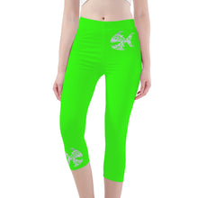 Load image into Gallery viewer, Ti Amo I love you -  Exclusive Brand - Florescent Green - Womens / Teen Girls  / Womens Plus Size  - Angry Fish - Capri Yoga Leggings - Sizes XS-3XL
