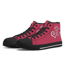 Load image into Gallery viewer, Ti Amo I love you - Exclusive Brand - Viva Magenta - Double White Heart High-Top Canvas Shoes - Black Soles
