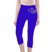 Load image into Gallery viewer, Ti Amo I love you - Exclusive Brand - Violet Blue - Double White Heart - Womens / Teen Girls / Womens Plus Size - Capri Yoga Leggings - Sizes XS-3XL
