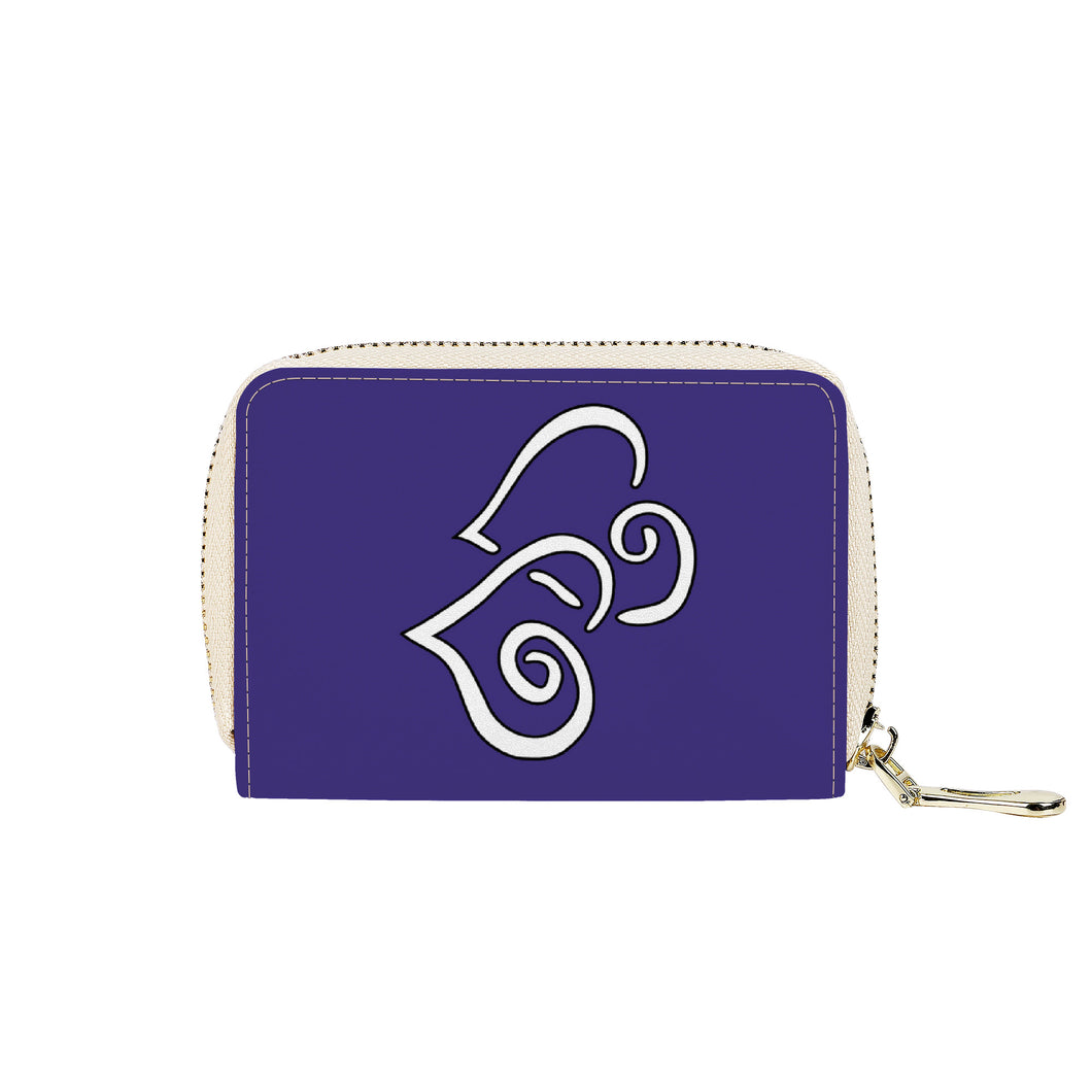 Ti Amo I love you - Exclusive Brand - Minsk Blue - Double White Heart - PU Leather - Zipper Card Holder