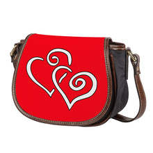 Load image into Gallery viewer, Ti Amo I love you - Exclusive Brand - Ferrari Red  - Double White Heart - Saddle Bag
