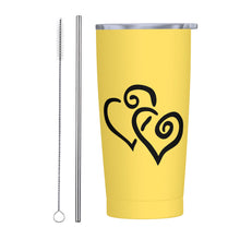 Load image into Gallery viewer, Ti Amo I love you - Exclusive Brand - Mustard Yellow - Double Black Heart - 20oz Stainless Steel Straw Lid Cup
