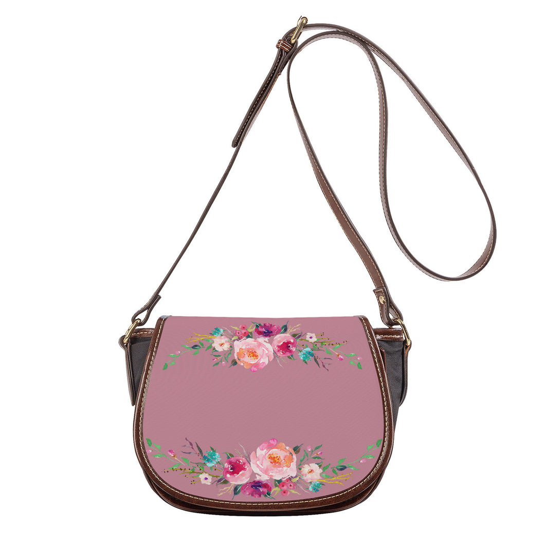 Ti Amo I love you - Exclusive Brand - Puce - Front & Top Floral Swag - Saddle Bag