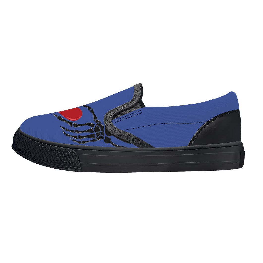 Ti Amo I love you - Exclusive Brand - Chambray Blue - Skeleton Hands with Heart - Kids Slip-on shoes - Black Soles