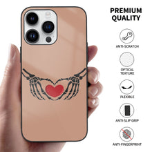 Load image into Gallery viewer, Ti Amo I love you - Exclusive Brand - Feldspar - Skeleton Hands with Heart -  iPhone 14 Glass Case (3 cameras)
