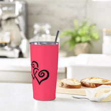 Load image into Gallery viewer, Ti Amo I love you - Exclusive Brand - Radical Red  - Double Black Heart - 20oz Stainless Steel Straw Lid Cup
