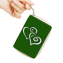 Load image into Gallery viewer, Ti Amo I love you - Exclusive Brand - Lincoln Green - Double White Heart - PU Leather - Zipper Card Holder
