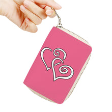 Load image into Gallery viewer, Ti Amo I love you - Exclusive Brand - Light Crimson - Double White Heart - PU Leather - Zipper Card Holder
