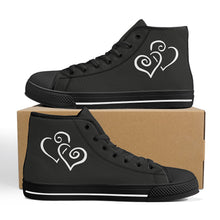 Load image into Gallery viewer, Ti Amo I love you - Exclusive Brand - Tuatara - Double White Heart High-Top Canvas Shoes - Black Soles
