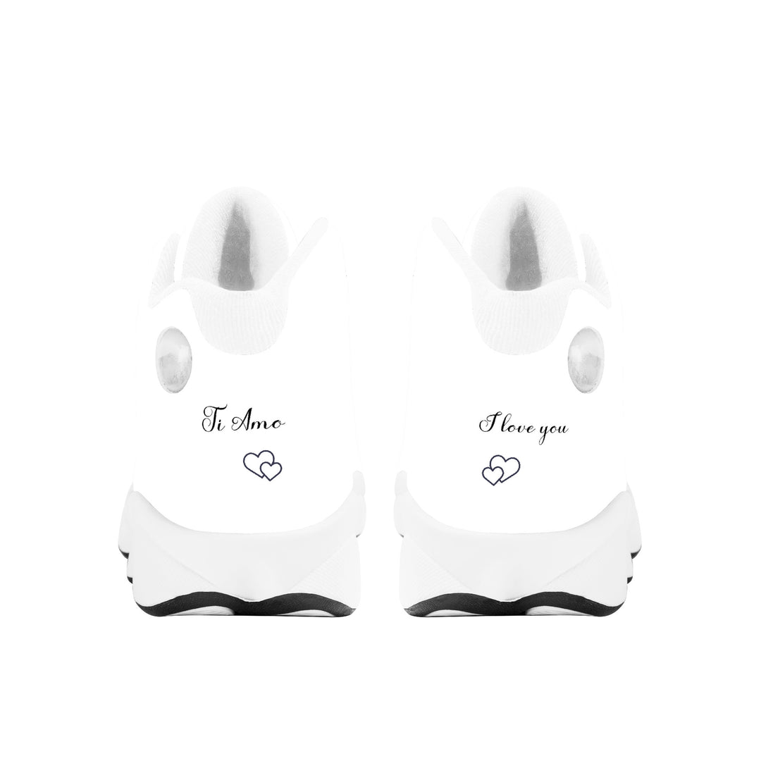 Ti Amo I love you - Exclusive Brand - White - Double Heart Logo - Mens / Womens - Unisex  Basketball Shoes - White Laces