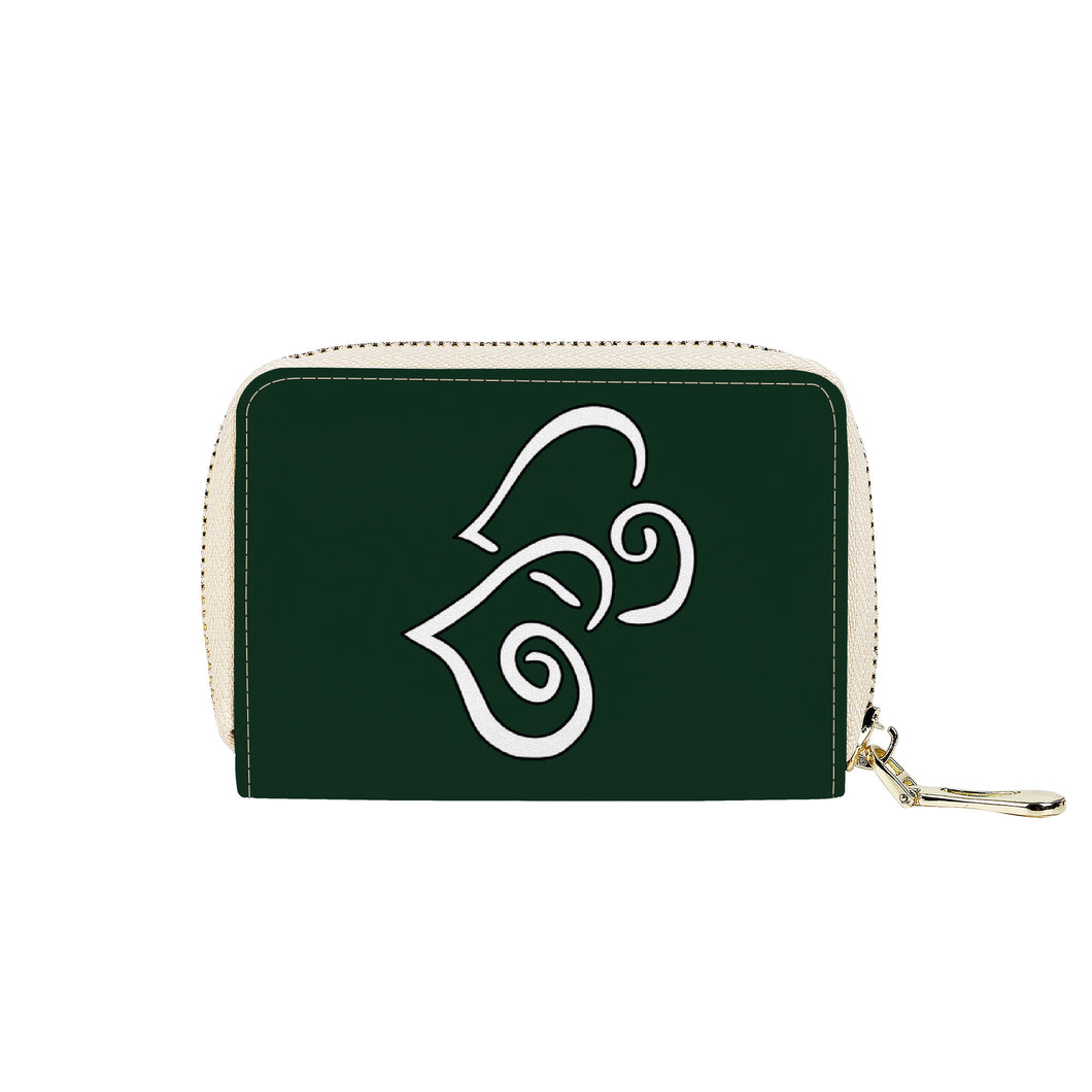 Ti Amo I love you - Exclusive Brand - Bush Green - Double White Heart - PU Leather - Zipper Card Holder