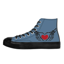 Load image into Gallery viewer, Ti Amo I love you - Exclusive Brand - Slate Blue - Skeleton Hands wit Heart - High Top Canvas Shoes - Black  Soles
