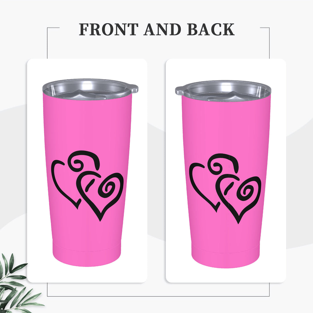 Ti Amo I love you - Exclusive Brand - Hot Pink - Double Black Heart - 20oz Stainless Steel Straw Lid Cup