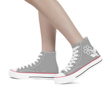 Load image into Gallery viewer, Ti Amo I love you - Exclusive Brand - Silver Chalice - White Daisy - High Top Canvas Shoes - White  Soles
