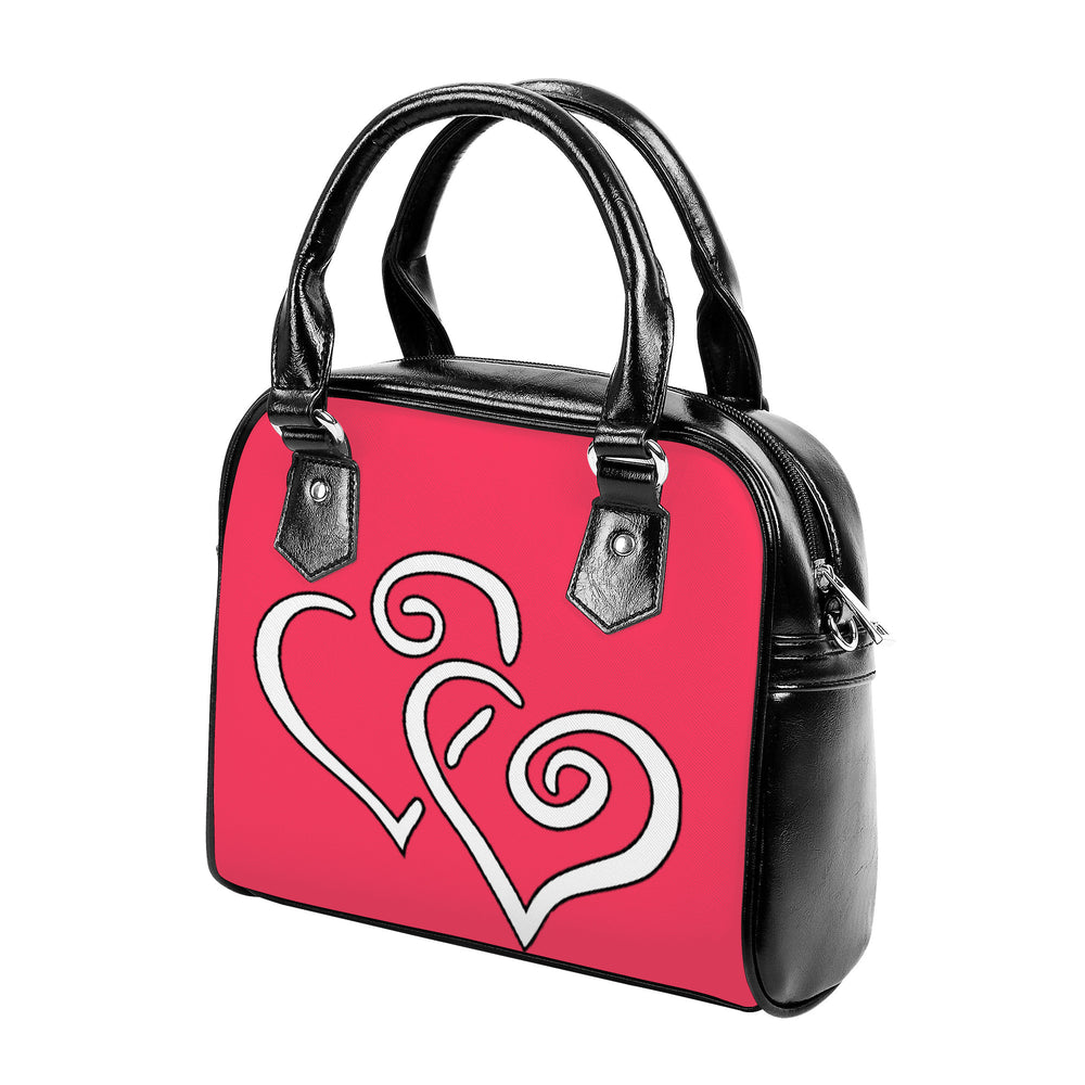 Ti Amo I love you - Exclusive Brand - Radical Red - Double White Heart - Shoulder Handbag