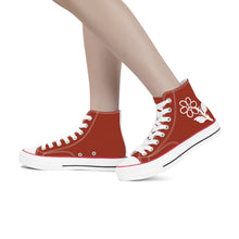 Load image into Gallery viewer, Ti Amo I love you - Exclusive Brand - Brick Red 2 - White Daisy - High Top Canvas Shoes - White  Soles
