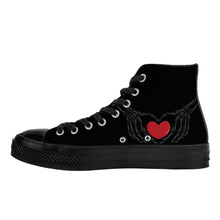 Load image into Gallery viewer, Ti Amo I love you - Exclusive Brand - Black - Skeleton Hands with Heart - High Top Canvas Shoes - Black  Soles
