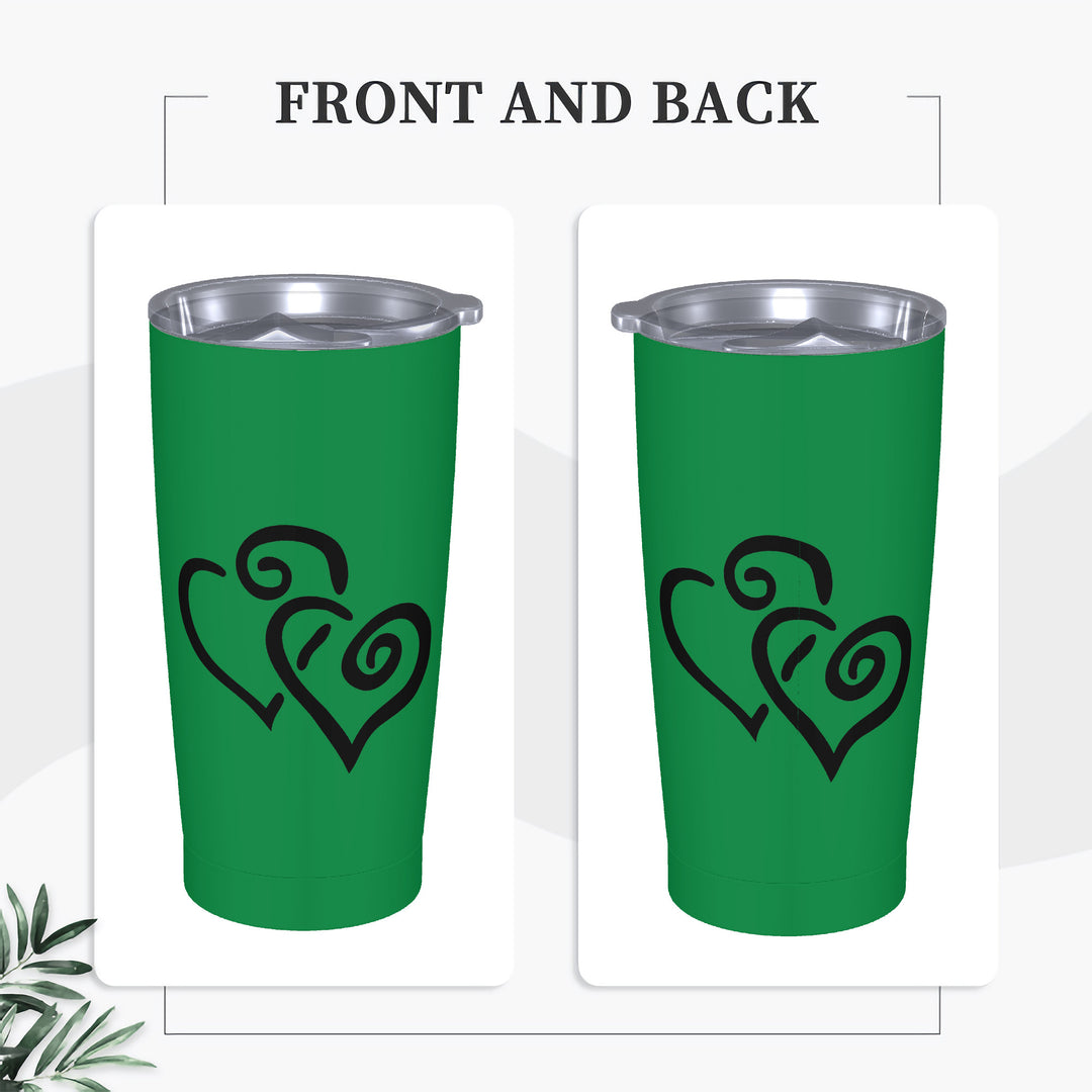 Ti Amo I love you - Exclusive Brand - Fun Green - Double Black Heart - 20oz Stainless Steel Straw Lid Cup