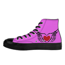 Load image into Gallery viewer, Ti Amo I love you - Exclusive Brand - Deep Lavender Magenta - Skeleton Hands with Heart - High Top Canvas Shoes - Black  Soles
