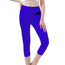 Load image into Gallery viewer, Ti Amo I love you - Exclusive Brand - Violet Blue - Black Heart - Womens / Teen Girls / Womens Plus Size - Capri Yoga Leggings - Sizes XS-3XL
