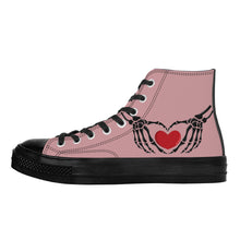 Load image into Gallery viewer, Ti Amo I love you - Exclusive Brand - Oriental Pink - Skeleton Hands with Heart - High Top Canvas Shoes - Black Soles
