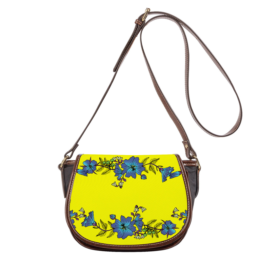 Ti Amo I love you - Exclusive Brand - Yellow - Blue Floral - Saddle Bag