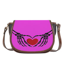 Load image into Gallery viewer, Ti Amo I love you - Exclusive Brand  - Brilliant Lavender Rose - Skeleton Hands with Heart - Saddle Bag
