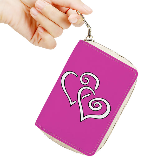 Ti Amo I love you - Exclusive Brand - Cerise - Double White Heart - PU Leather - Zipper Card Holder