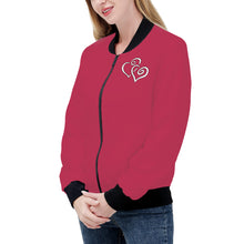 Load image into Gallery viewer, Ti Amo I love you - Exclusive Brand - Viva Magenta -  Double White Heart - Women&#39;s Bomber Jacket
