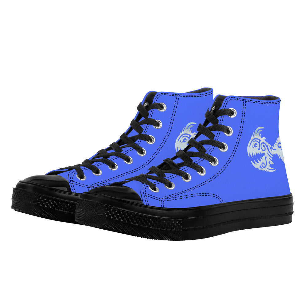 Ti Amo I love you - Exclusive Brand - Neon Blue - Angry Fish - High Top Canvas Shoes - Black  Soles