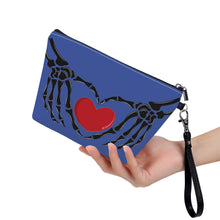 Load image into Gallery viewer, Ti Amo I love you - Exclusive Brand - Chambray Blue - Skeleton Hands with Heart - Sling Cosmetic Bag
