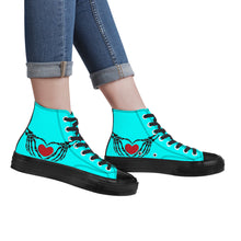 Load image into Gallery viewer, Ti Amo I love you - Exclusive Brand  - Aqua / Cyan - Skeleton Hands wit Heart - High Top Canvas Shoes - Black  Soles
