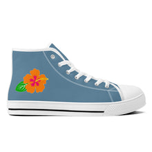 Load image into Gallery viewer, Ti Amo I love you - Exclusive Brand  - Grayish Blue - Hawaiian Flower  - High-Top Canvas Shoes - White Soles
