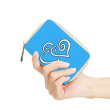 Load image into Gallery viewer, Ti Amo I love you - Exclusive Brand - Medium Cyan Blue - Double White Heart - PU Leather - Zipper Card Holder
