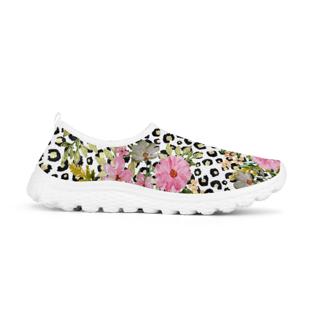 Ti Amo I love you  - Exclusive Brand  - Leopard with Pink Flowers - Women's Mesh Running Shoes