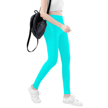 Load image into Gallery viewer, Ti Amo I love you - Exclusive Brand - Aqua / Cyan -  White Daisy -  Yoga Leggings
