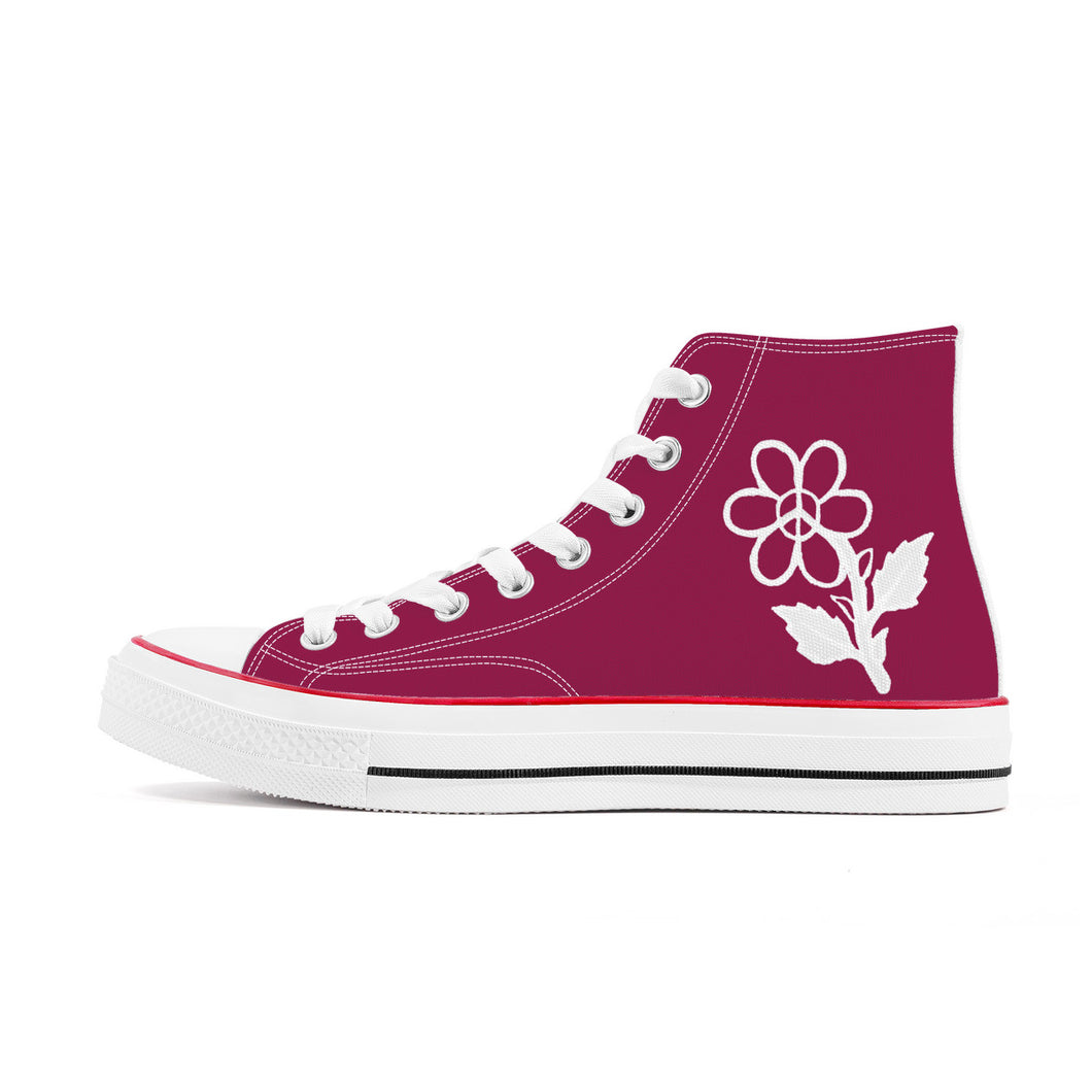 Ti Amo I love you - Exclusive Brand - Berry - White Daisy - High Top Canvas Shoes - White  Soles
