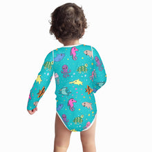 Load image into Gallery viewer, Ti Amo I love you - Exclusive Brand - Vivid Cyan (Robin&#39;s Egg Blue)- Sea Creatures -  Baby Long-Sleeve Bodysuit
