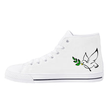 Load image into Gallery viewer, Ti Amo I love you  - Exclusive Brand  - White - Dove with Olive Branch - High-Top Canvas Shoes - White Soles
