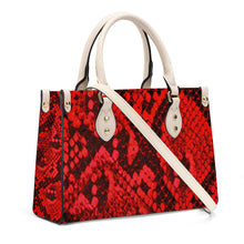 Load image into Gallery viewer, Ti Amo I love you - Exclusive Brand - Red Snake Skin - Luxury Womens PU Tote Bag - Cream Straps
