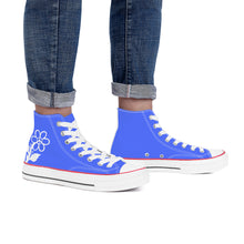 Load image into Gallery viewer, Ti Amo I love you - Exclusive Brand - Neon Blue- White Daisy - High Top Canvas Shoes - White  Soles
